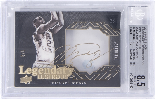 2013-14 Upper Deck Black "Legendary Lustrous Signatures" Gold Spectrum #LL-MI Michael Jordan Signed Card (#5/5) - BGS NM-MT+ 8.5/BGS 10